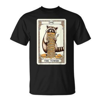Raccoon Tarot Card The Tower Pancake Raccoon T-Shirt - Monsterry