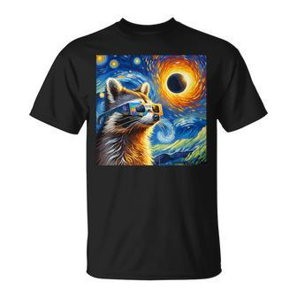 Raccoon Total Solar Eclipse 2024 Van Gogh Raccoon Glasses T-Shirt - Seseable