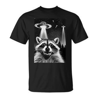 Raccoon Ufo Invasion Meme Alien Raccoon Ufo Selfie T-Shirt - Monsterry