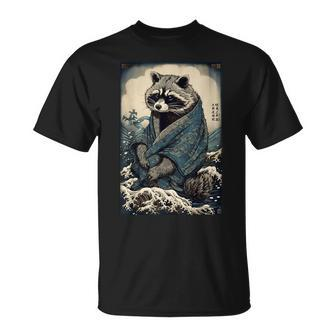 Raccoon And Waves Japanese T-Shirt - Seseable