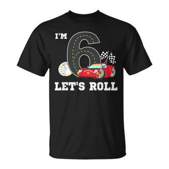 Race Car Birthday Party Supplies 6 Year Old 6Th Bday Boy T-Shirt - Monsterry