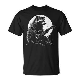 Racoon Playing Guitar With Moon Raccoon Meme Guitarist T-Shirt - Monsterry AU