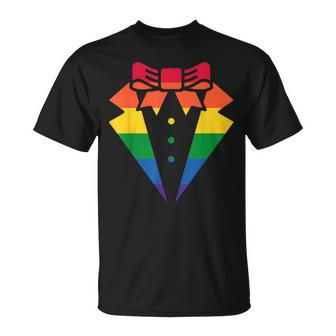 Rainbow Colors Pride Tux Wedding Prom Pride Month Tuxedo T-Shirt - Monsterry