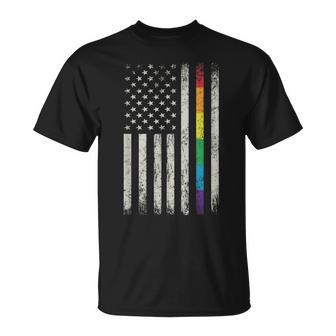 Rainbow Gay Pride American Flag Lgbt Gay Transgender Pride T-Shirt - Monsterry UK
