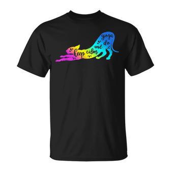 Rainbow Keep Calm And Do Yoga Cat T-Shirt - Monsterry