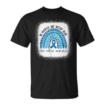 Rainbow In March We Wear Blue Colon Cancer Awareness Month T-Shirt - Seseable