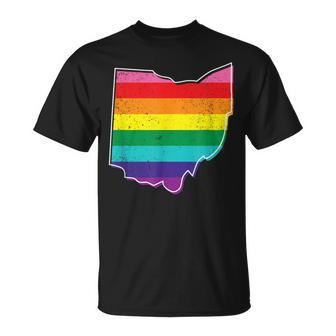 Rainbow Ohio Gay Pride Flag Vintage T-Shirt - Monsterry DE