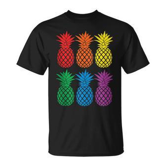 Rainbow Pineapples Aloha Hawaiian Gay Pride Month T-Shirt - Monsterry