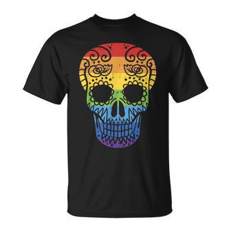 Rainbow Sugar Skull Day Of The Dead Lgbt Gay Pride T-Shirt - Monsterry DE