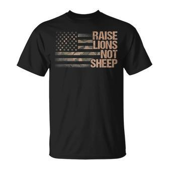 Raise Lions Not Sheep American Flag Patriot Patriotic Lion T-Shirt - Monsterry DE
