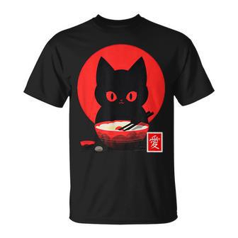 Ramen Cat Japanese Love Kanji Vintage Rising Sun Neko Nippon T-Shirt - Monsterry DE