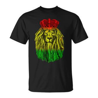 Rasta Lion & King Crown Reggae Rastafari Dreadlock Lion T-Shirt - Seseable