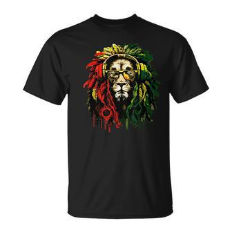 Rasta Reggae Music Headphones Hippie Reggae Lion Of Judah T-Shirt - Thegiftio UK