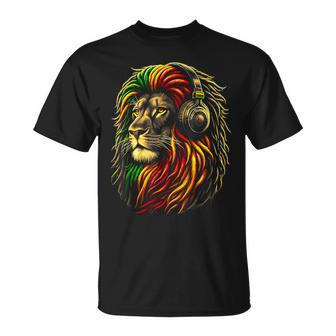 Rasta Reggae Music Headphones Jamaican Lion Judah T-Shirt - Seseable