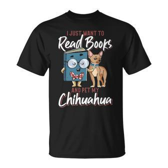 Reading Dog Mom Book Pet Dad Chihuahua T-Shirt | Mazezy
