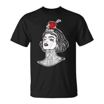 Red Apple Arrow Aim William Tell Pin-Up Tattoo T-Shirt - Monsterry