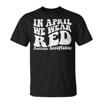 Red Instead Autism Awareness Acceptance Education Teacher T-Shirt | Mazezy AU