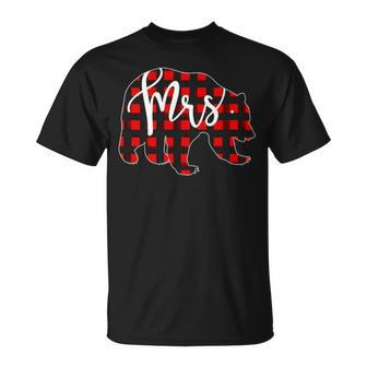 Red Plaid Mrs Bear T-Shirt | Mazezy