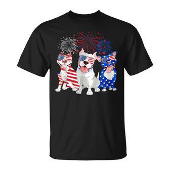Red White Blue Pitbull Mom Dad American Us Flag 4Th Of July T-Shirt - Monsterry DE