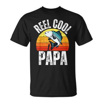 Reel Cool Papa Fishing Retro Fisherman Dad Fathers Day T-Shirt - Thegiftio UK