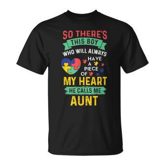 There's This Boy He Calls Me Aunt Autism Awareness Auntie T-Shirt - Monsterry