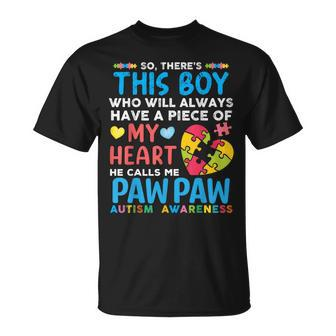 There's This Boy He Calls Me Pawpaw Autism Awareness T-Shirt - Monsterry