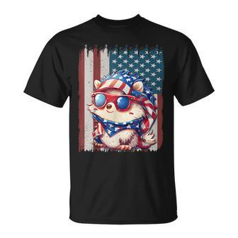 Retro American Flag Hedgehog Dad Mom 4Th Of July T-Shirt - Monsterry UK