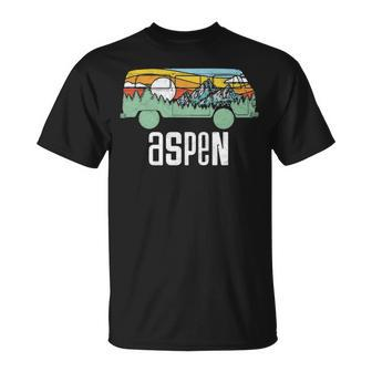 Retro Aspen Colorado Outdoor Hippie Van Graphic T-Shirt | Mazezy