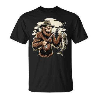 Retro Bigfoot Sasquatch Fishing Bassquatch Fisherman T-Shirt - Thegiftio UK