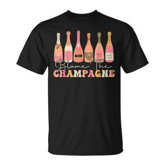 Retro Blame The Champagne Happy New Year 2024 Party Friends T-Shirt - Seseable