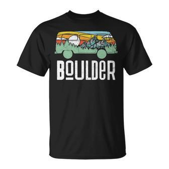 Retro Boulder Colorado Outdoor Hippie Van Graphic T-Shirt | Mazezy