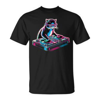 Retro Cat Dj Disco Party Music Cat T-Shirt - Thegiftio UK