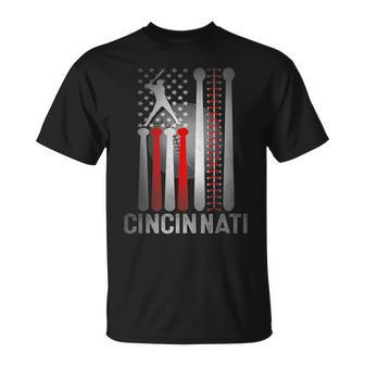 Retro Cincinnati American Flag Distressed Baseball Fans T-Shirt - Seseable