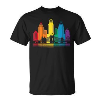 Retro Cincinnati Skyline Rainbow Lgbt Lesbian Gay Pride T-Shirt - Monsterry AU