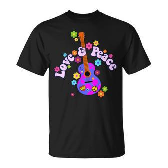 Retro Flower Power Guitar Love And Peace 2 Fan Fun T-Shirt - Thegiftio UK