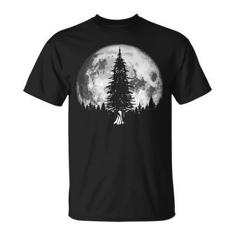 Retro Full Moon & Minimalist Pine Tree Vintage Graphic T-Shirt - Monsterry DE