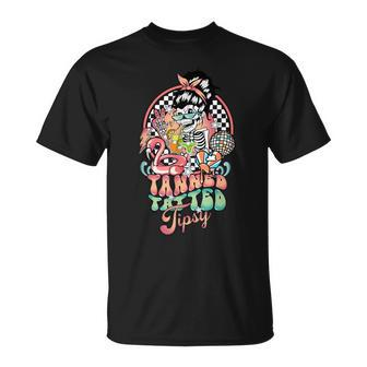 Retro Tanned Tatted And Tipsy Skeleton Summer Vacation T-Shirt - Monsterry AU