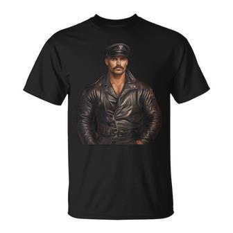 Retro Gay Leather Daddy Bear Leather Dom Biker Man T-Shirt - Monsterry