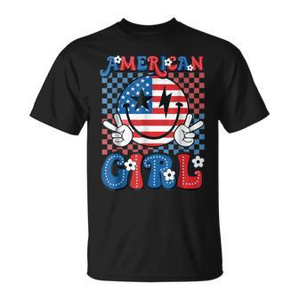 Retro Groovy Fourth 4Th Of July Smile American Girl T-Shirt - Monsterry