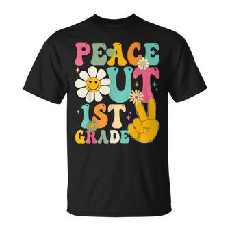 Retro Groovy Peace Out 1St Grade Primary School Graduation T-Shirt - Monsterry DE