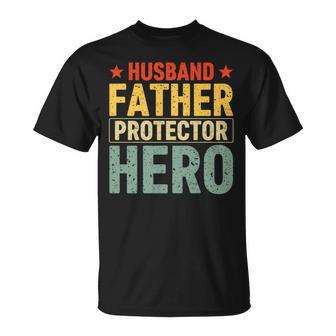 Retro Husband Father Hero Protector Daddy Father's Day Dad T-Shirt - Seseable