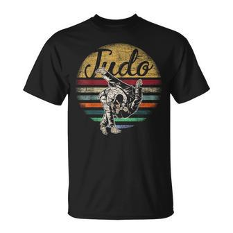 Retro Judo Kampfsport-T-Shirt, Vintage Streifen & Wurfgrafik Tee - Seseable
