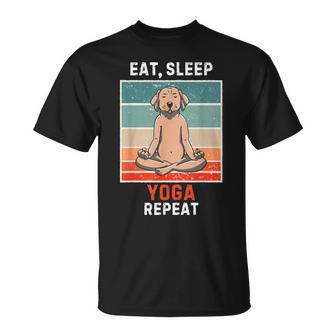 Retro Labrador Dog Eat Sleep Yoga Repeat Vintage Yoga T-Shirt - Monsterry UK