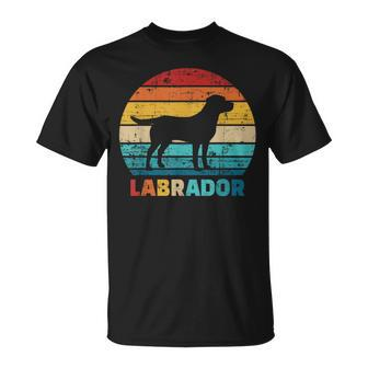 Retro Labrador Silhouette T-Shirt im Sonnenuntergang Design - Seseable