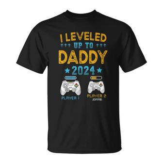 Retro I Leveled Up To Daddy 2024 First Time Dad T-Shirt - Seseable
