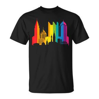 Retro Lgbt Rainbow Columbus Skyline Lesbian Gay Pride T-Shirt - Monsterry DE