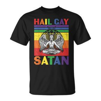 Retro Lgbt Rainbow Flag Hail Gay Satan Lgbt Goth Gay Pride T-Shirt - Monsterry DE