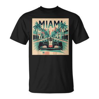 Retro Miami Racing Car Formula Racing T-Shirt | Mazezy