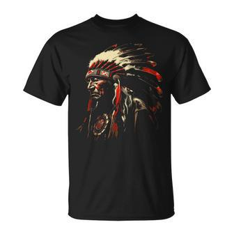 Retro Native American Indian Headdress Vintage Graphic T-Shirt - Thegiftio UK