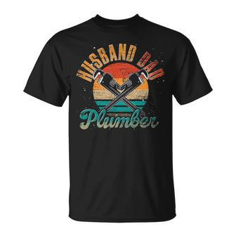 Retro Plumbing Daddy Fathers Day Husband Dad Plumber T-Shirt | Mazezy